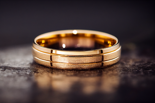 Solid 9K-18K Yellow Gold Wedding Band In 2-8M, Satin Finish Parallel Grooved Lines, Handmade