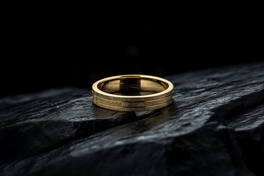 Scratched Finish & Double Grooved 9K-18K Solid Gold Flat Shaped Wedding Band, Durable Ring for Artisanal Elegance