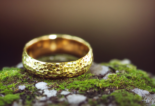 Domed Hammered Solid Gold Wedding Band