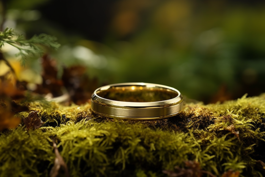 Gold Wedding Band In Finish & Cut Bevelled Edges