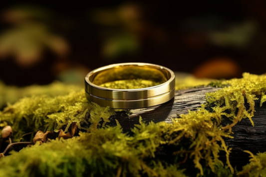 Flat Solid Gold Band With Satin Finish & Centred Groove