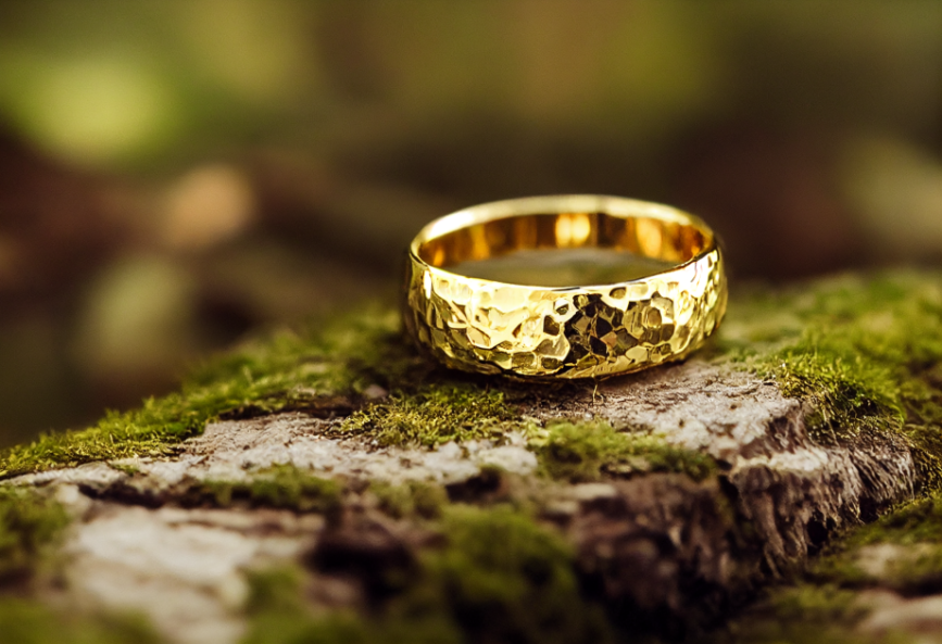 Domed Hammered Solid Gold Wedding Band
