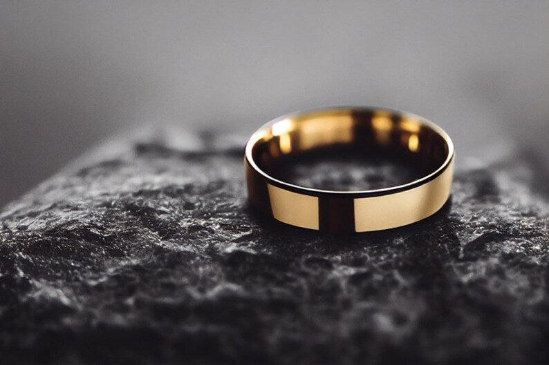 Flat Solid Gold Handcrafted Wedding Band