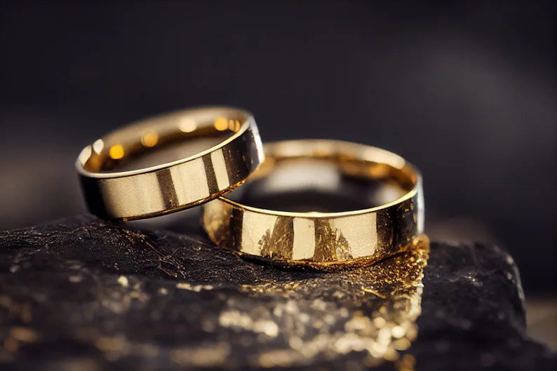 Flat Solid Gold Handcrafted Wedding Band