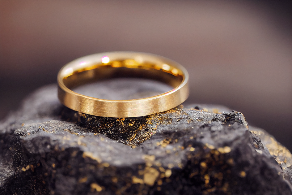 Flat Shaped Solid Gold Satin Finish Wedding Band