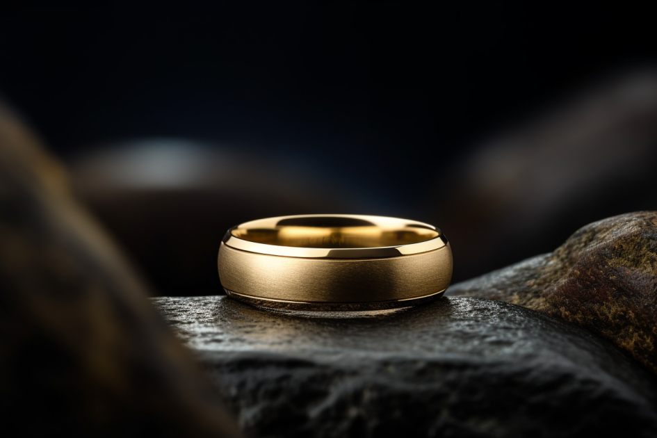 Dome Shaped Matte Gold Wedding Band With Flat Edges