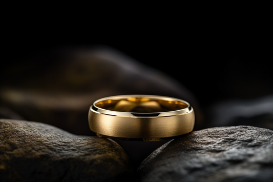 Dome Shaped Matte Gold Wedding Band With Flat Edges