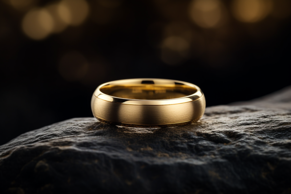 Dome Shaped Matte Gold Wedding Band With Flat Edges