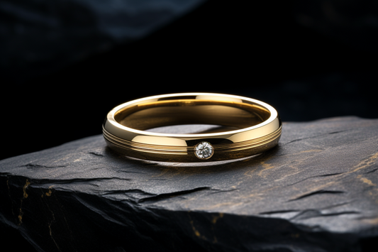 Solid Gold Diamond Ring With Grooved Centre