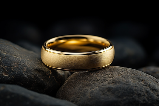 Solid Gold Wedding Band In 2-8MM, Dome Shaped Sideways Matte & Bevelled Edges Handmade Wedding Ring, Handcrafted