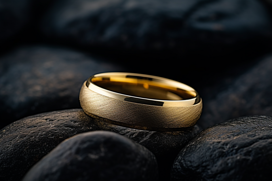 Solid Gold Wedding Band In 2-8MM, Dome Shaped Sideways Matte & Bevelled Edges Handmade Wedding Ring, Handcrafted