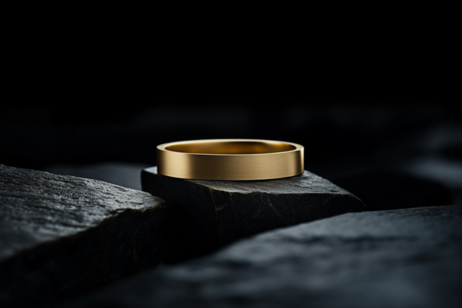 Classic Solid Gold Flat Shaped Wedding Band With Brushed Satin Finish