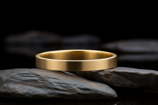 Classic Solid Gold Flat Shaped Wedding Band With Brushed Satin Finish