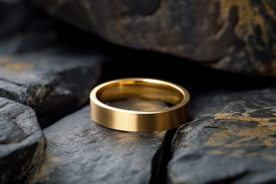 Classic Solid Gold Flat Shaped Wedding Band With Brushed Satin Finish
