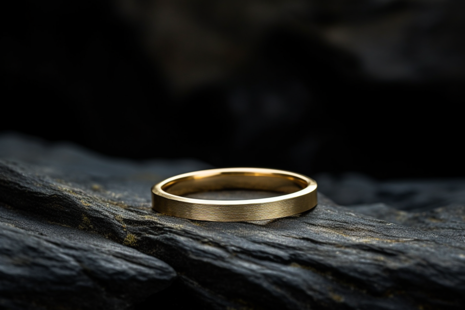 Solid Gold Matte Flat Shaped Wedding Band - In 2-8mm Widths