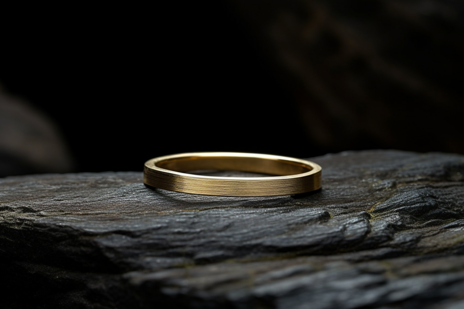 Solid Gold Matte Flat Shaped Wedding Band - In 2-8mm Widths