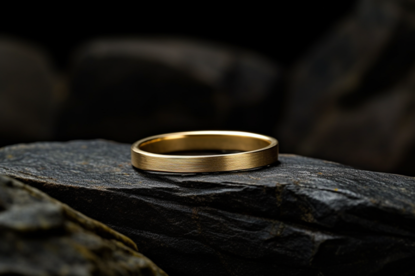 Solid Gold Matte Flat Shaped Wedding Band - In 2-8mm Widths