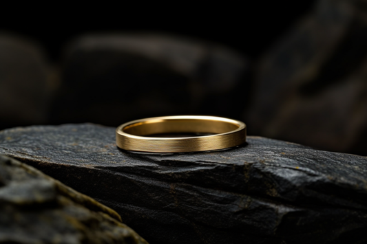Solid Gold Matte Flat Shaped Wedding Band - In 2-8mm Widths