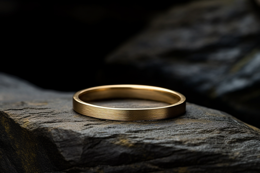 Solid Gold Matte Flat Shaped Wedding Band - In 2-8mm Widths