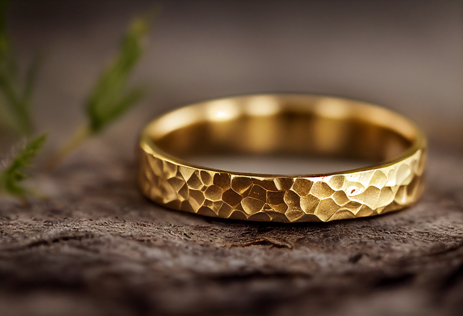 Handmade Hammered Flat Solid Gold Wedding Band